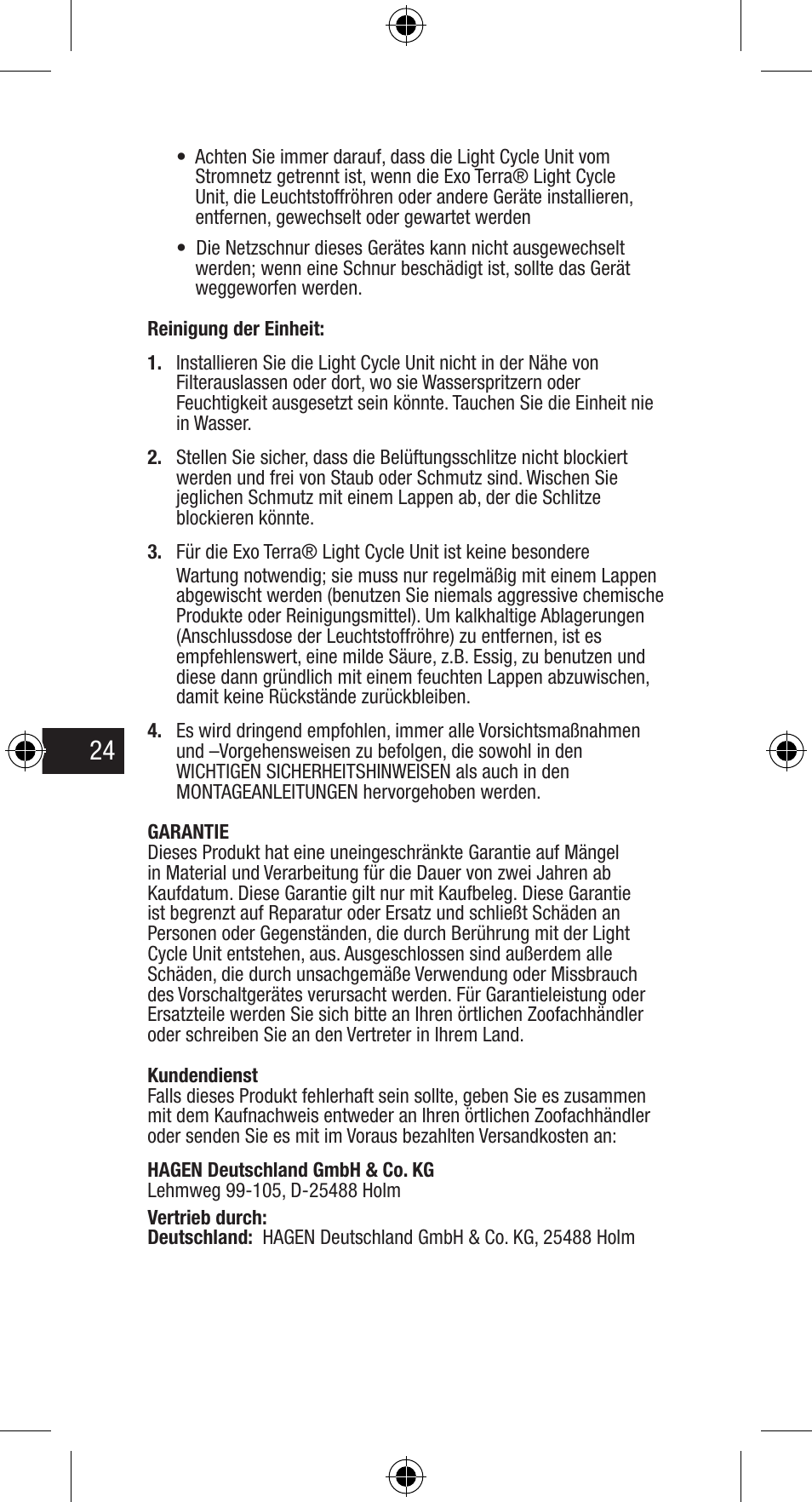 Exo Terra Light Cycle Unit User Manual | Page 24 / 45