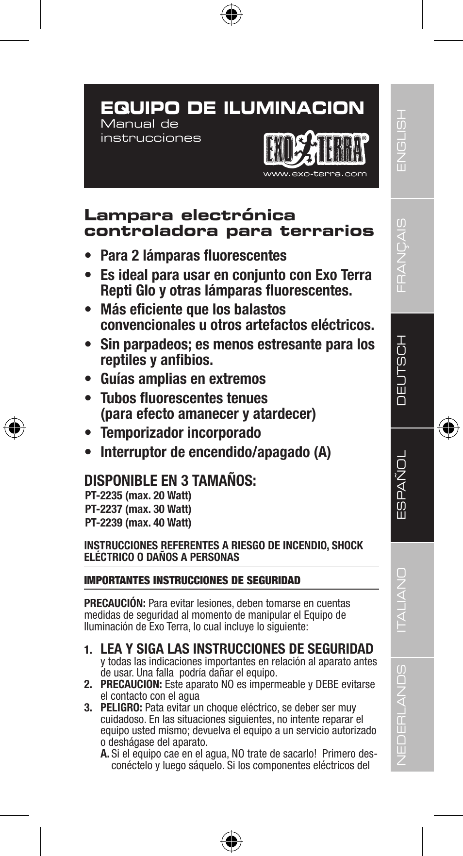 Equipo de iluminacion | Exo Terra Light Cycle Unit User Manual | Page 25 / 45