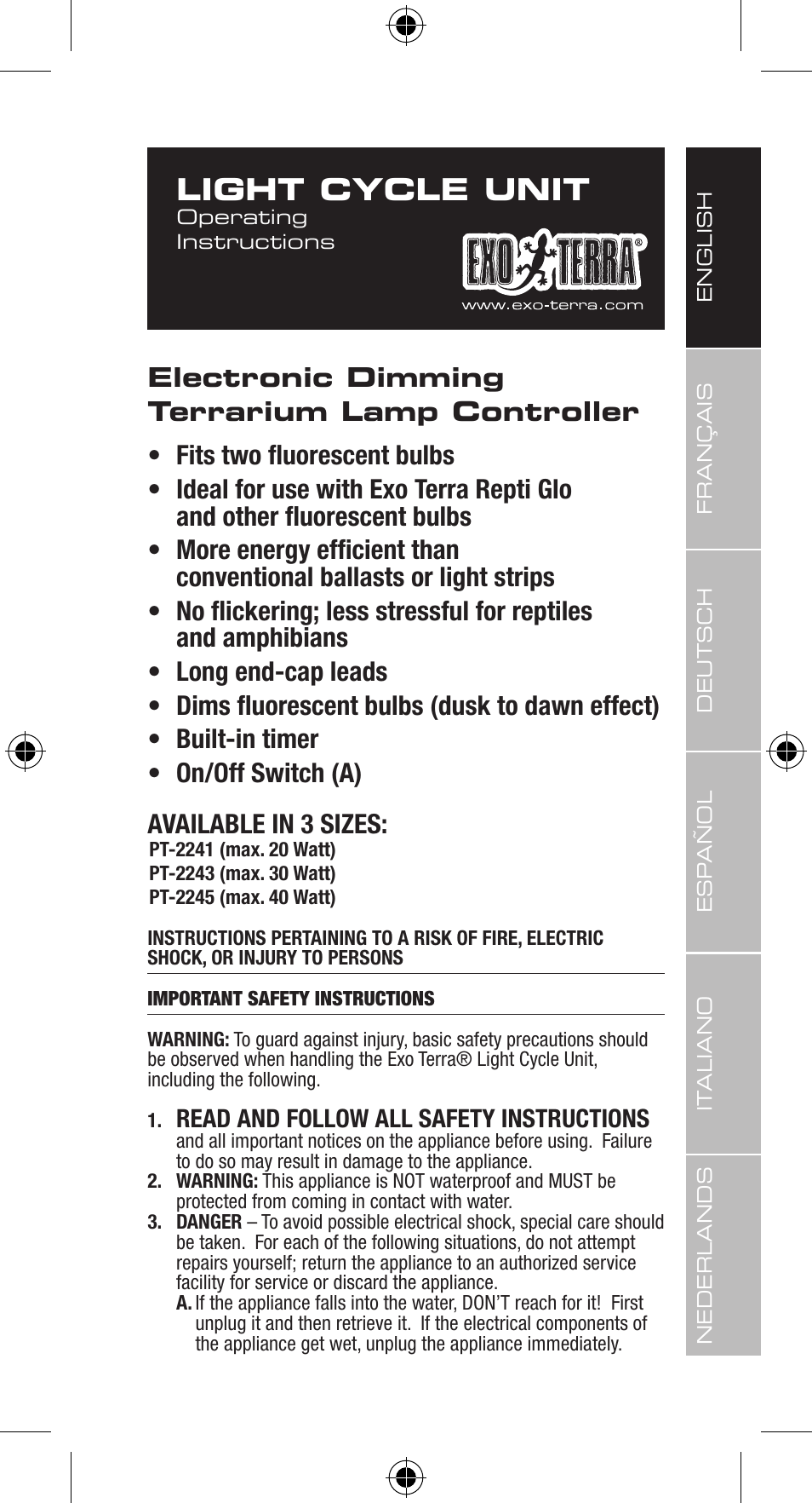 Light cycle unit | Exo Terra Light Cycle Unit User Manual | Page 3 / 45