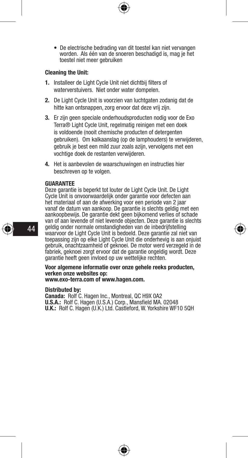 Exo Terra Light Cycle Unit User Manual | Page 44 / 45