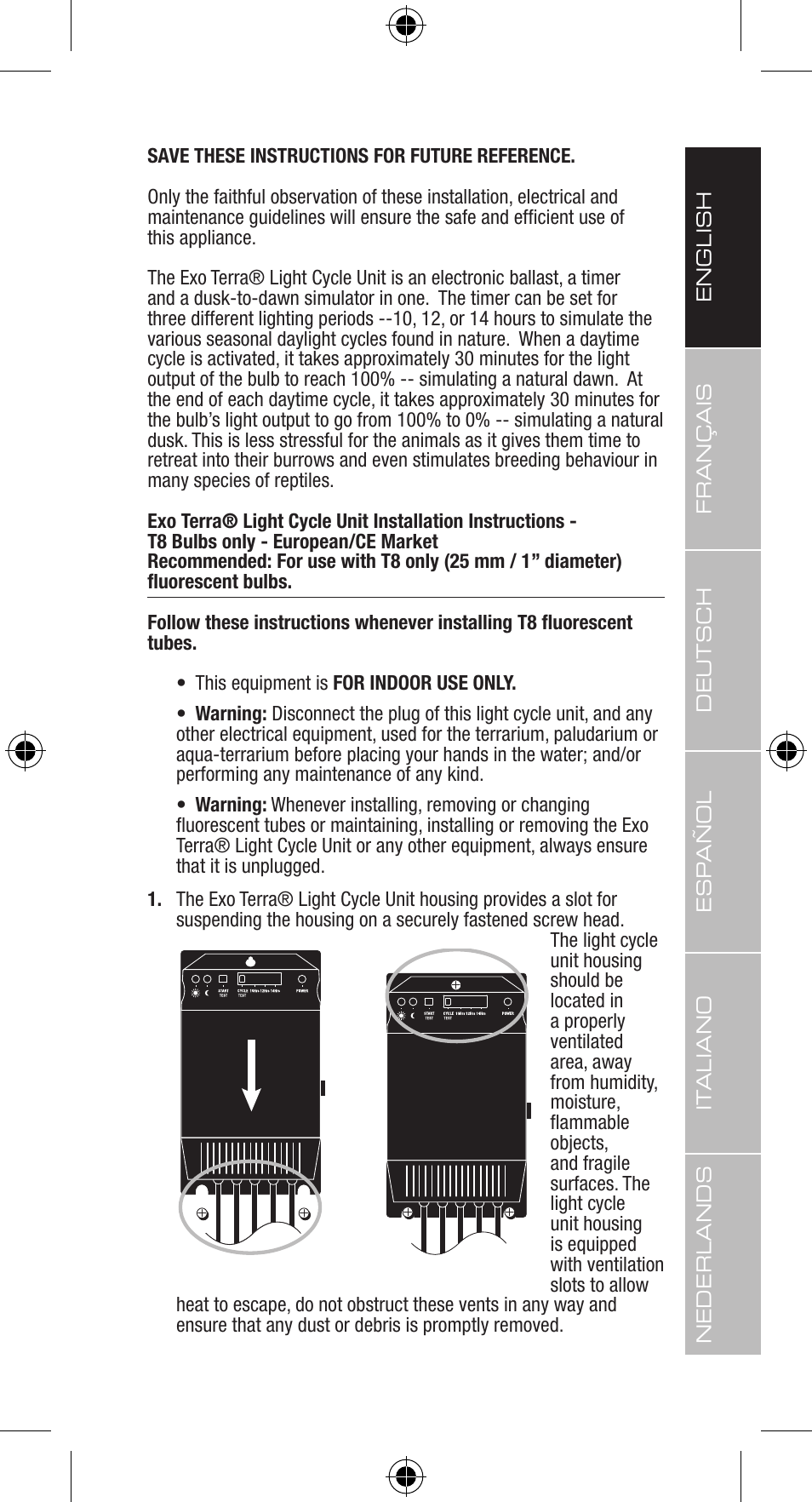 Exo Terra Light Cycle Unit User Manual | Page 5 / 45