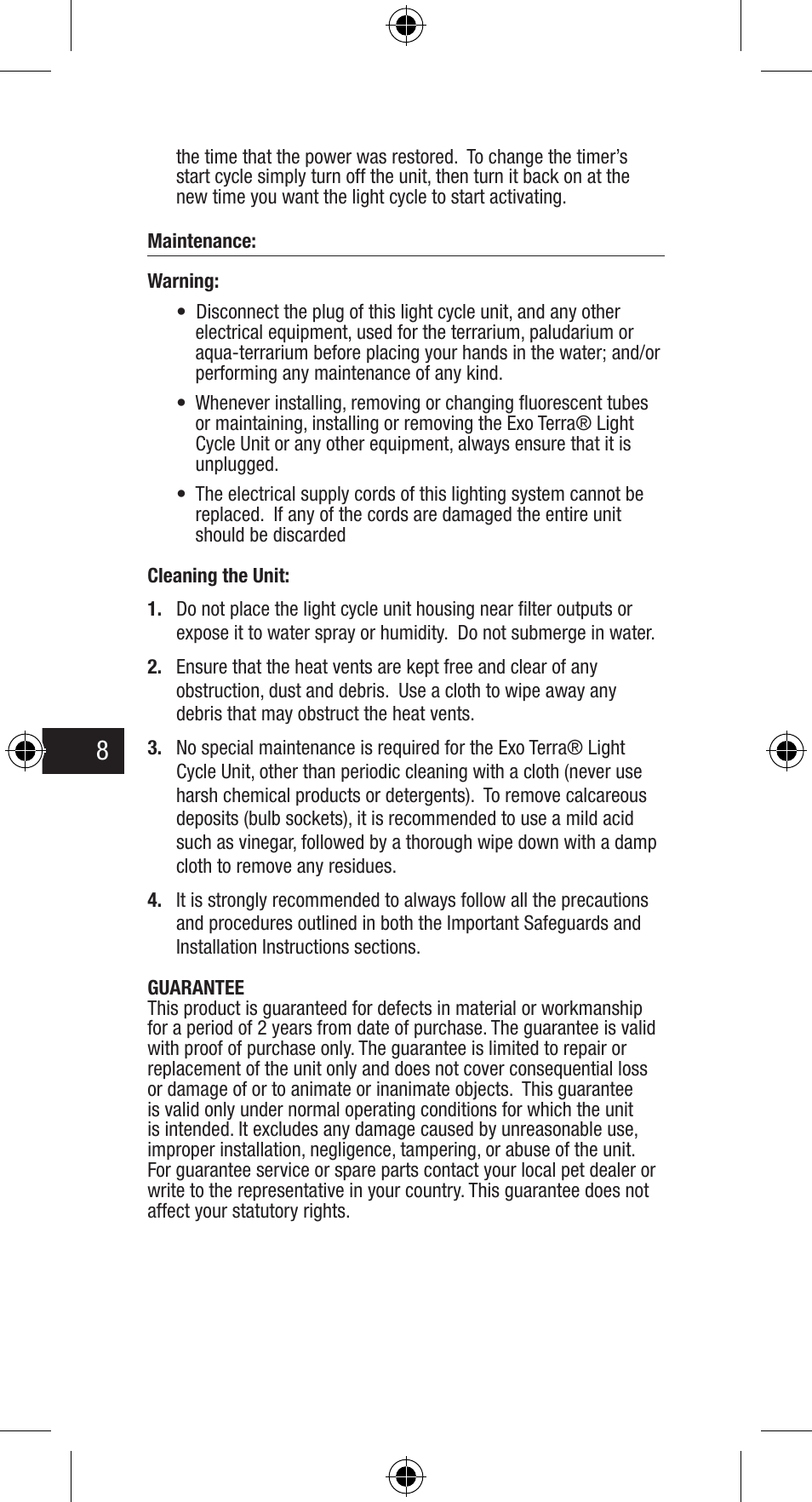 Exo Terra Light Cycle Unit User Manual | Page 8 / 45