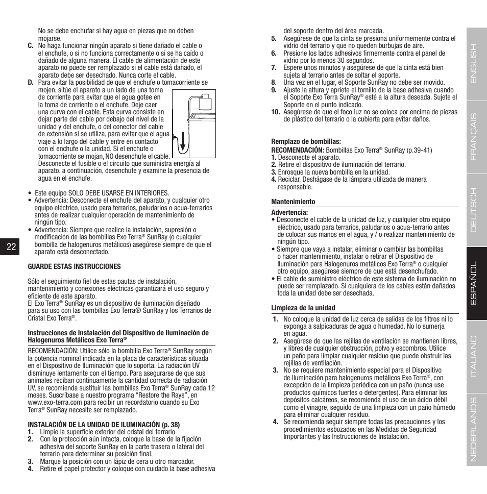 Exo Terra Sunray fixture User Manual | Page 12 / 23