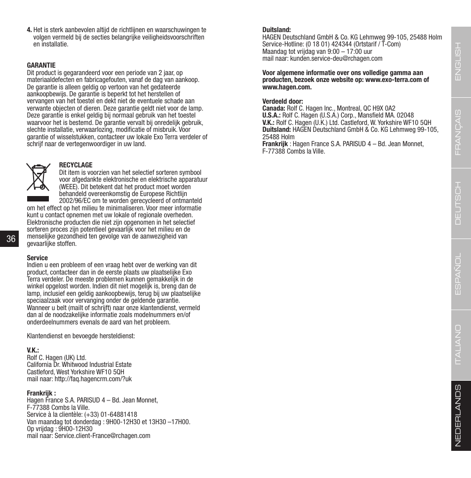 Exo Terra Sunray fixture User Manual | Page 19 / 23