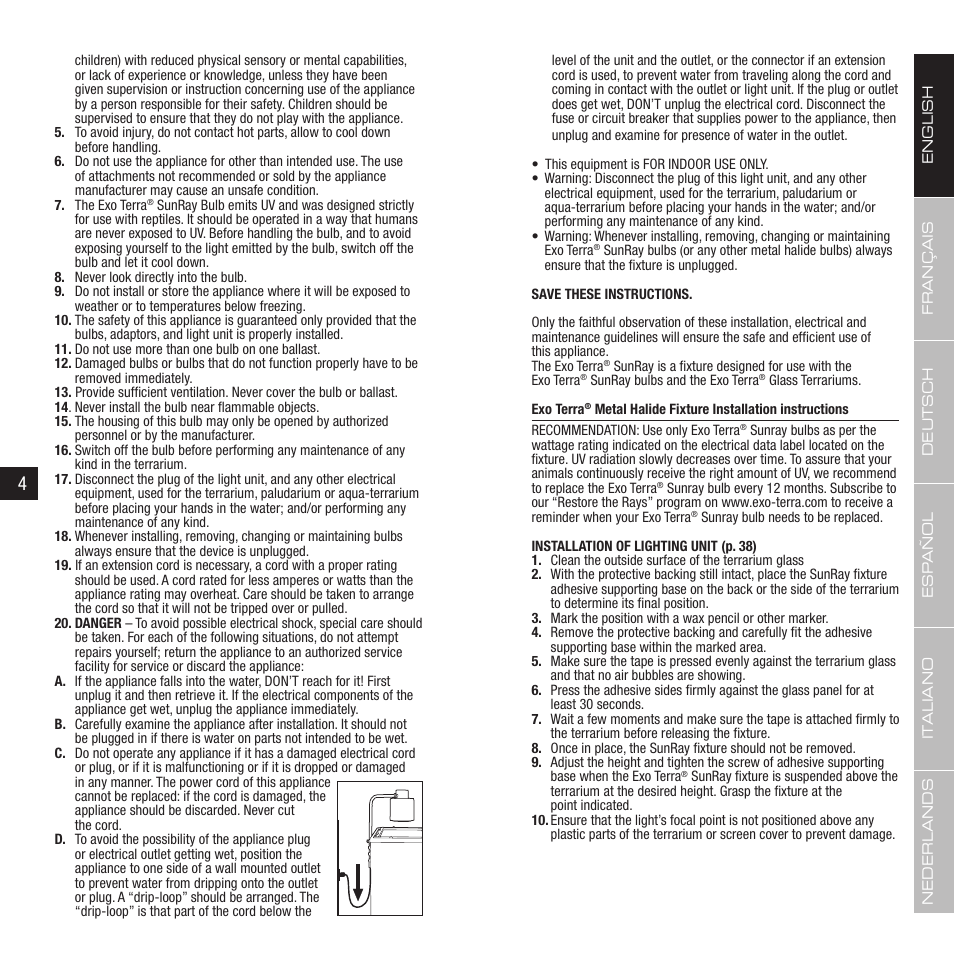 Exo Terra Sunray fixture User Manual | Page 3 / 23