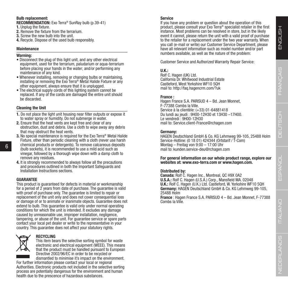 Exo Terra Sunray fixture User Manual | Page 4 / 23