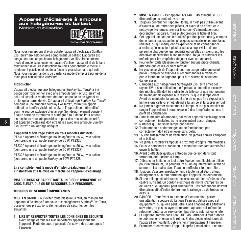 Exo Terra Sunray fixture User Manual | Page 5 / 23