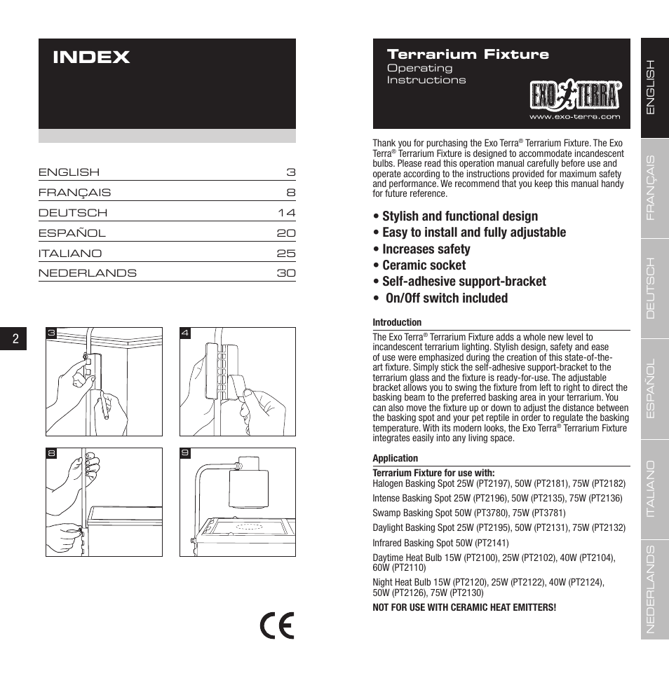 Index, Terrarium fixture | Exo Terra Terrarium Fixture User Manual | Page 2 / 19