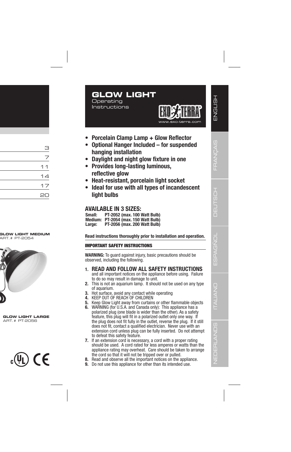 Glow light | Exo Terra Glow Light User Manual | Page 3 / 23