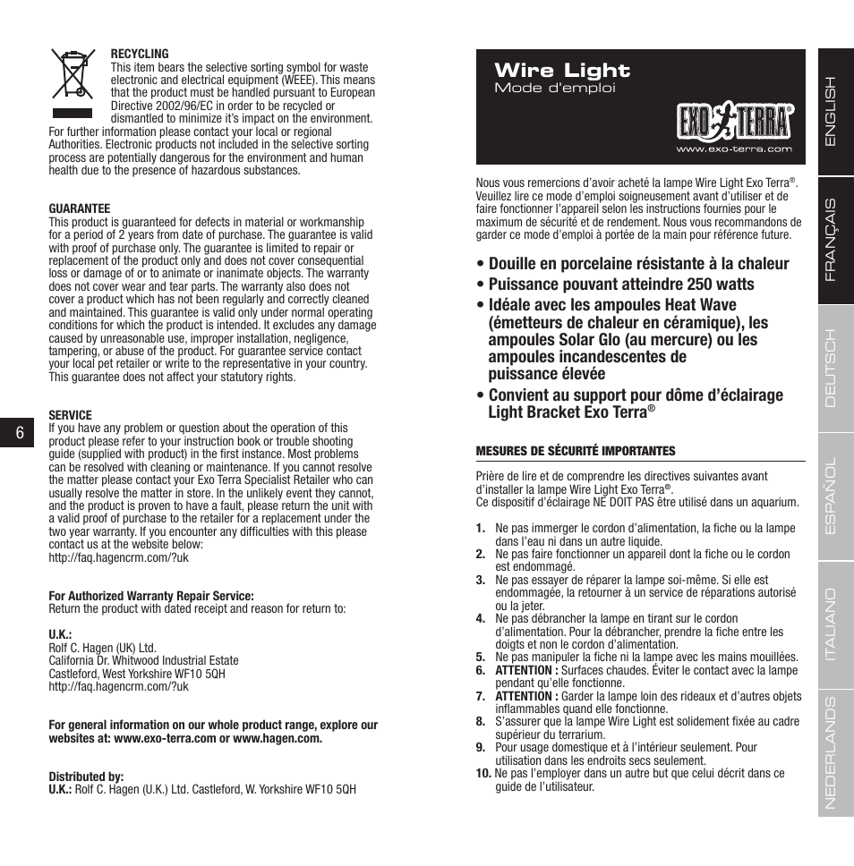 Wire light | Exo Terra Wire Light User Manual | Page 4 / 17