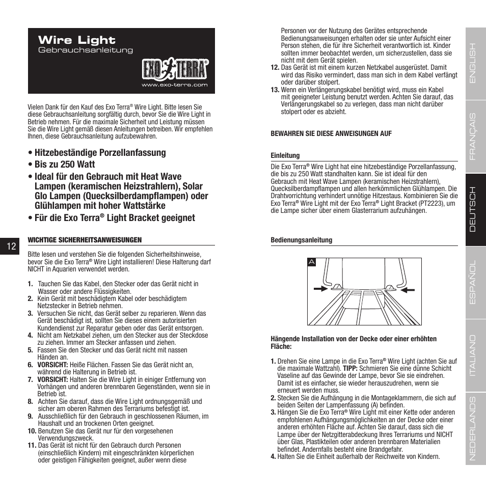 Wire light, Light bracket geeignet | Exo Terra Wire Light User Manual | Page 7 / 17