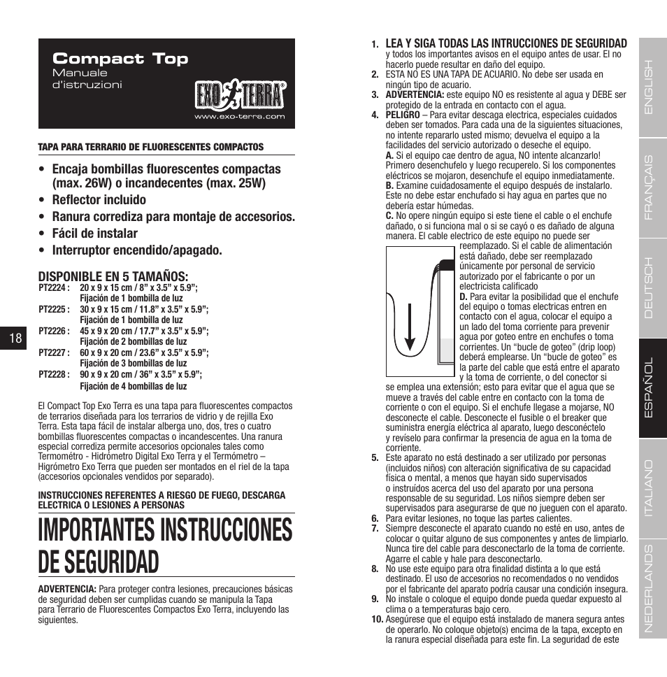 Importantes instrucciones de seguridad, Compact top | Exo Terra Compact Top User Manual | Page 10 / 19