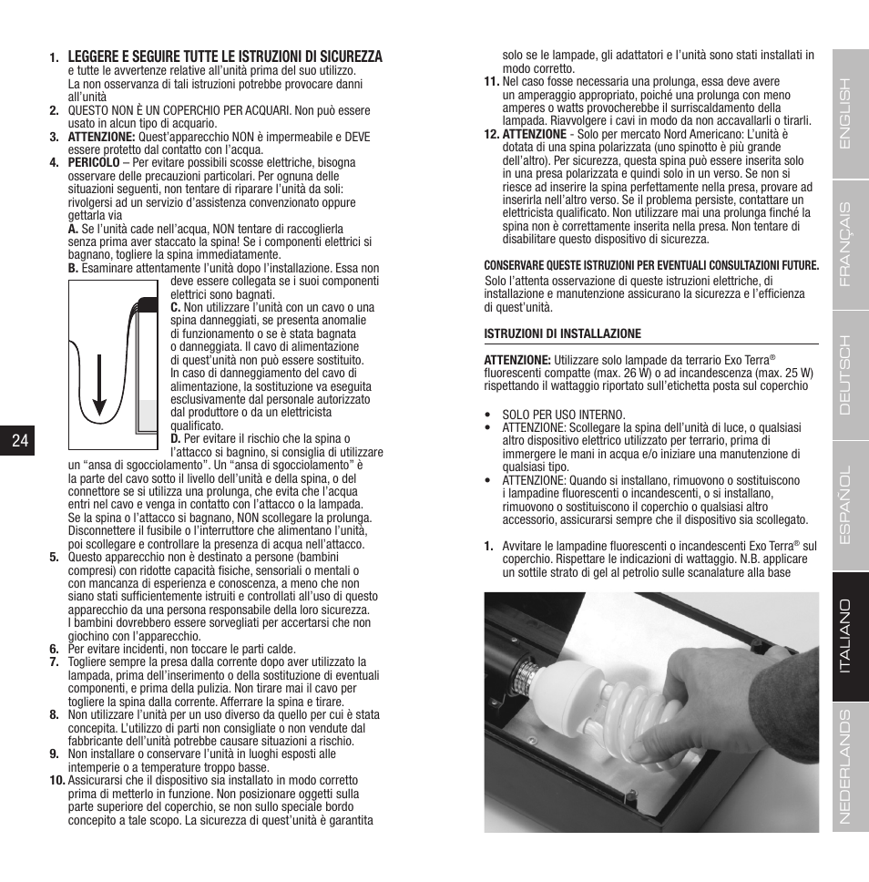 Leggere e seguire tutte le istruzioni di sicurezza | Exo Terra Compact Top User Manual | Page 13 / 19