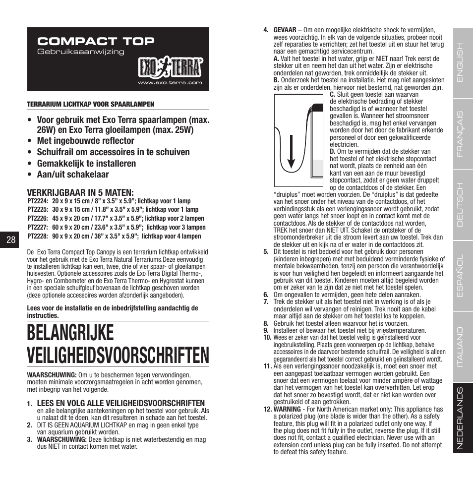 Belangrijke veiligheidsvoorschriften, Compact top | Exo Terra Compact Top User Manual | Page 15 / 19