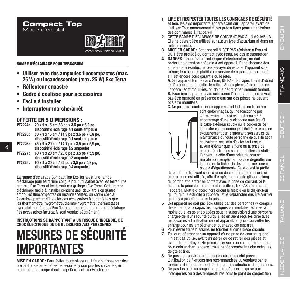 Mesures de sécurité importantes, Compact top | Exo Terra Compact Top User Manual | Page 5 / 19