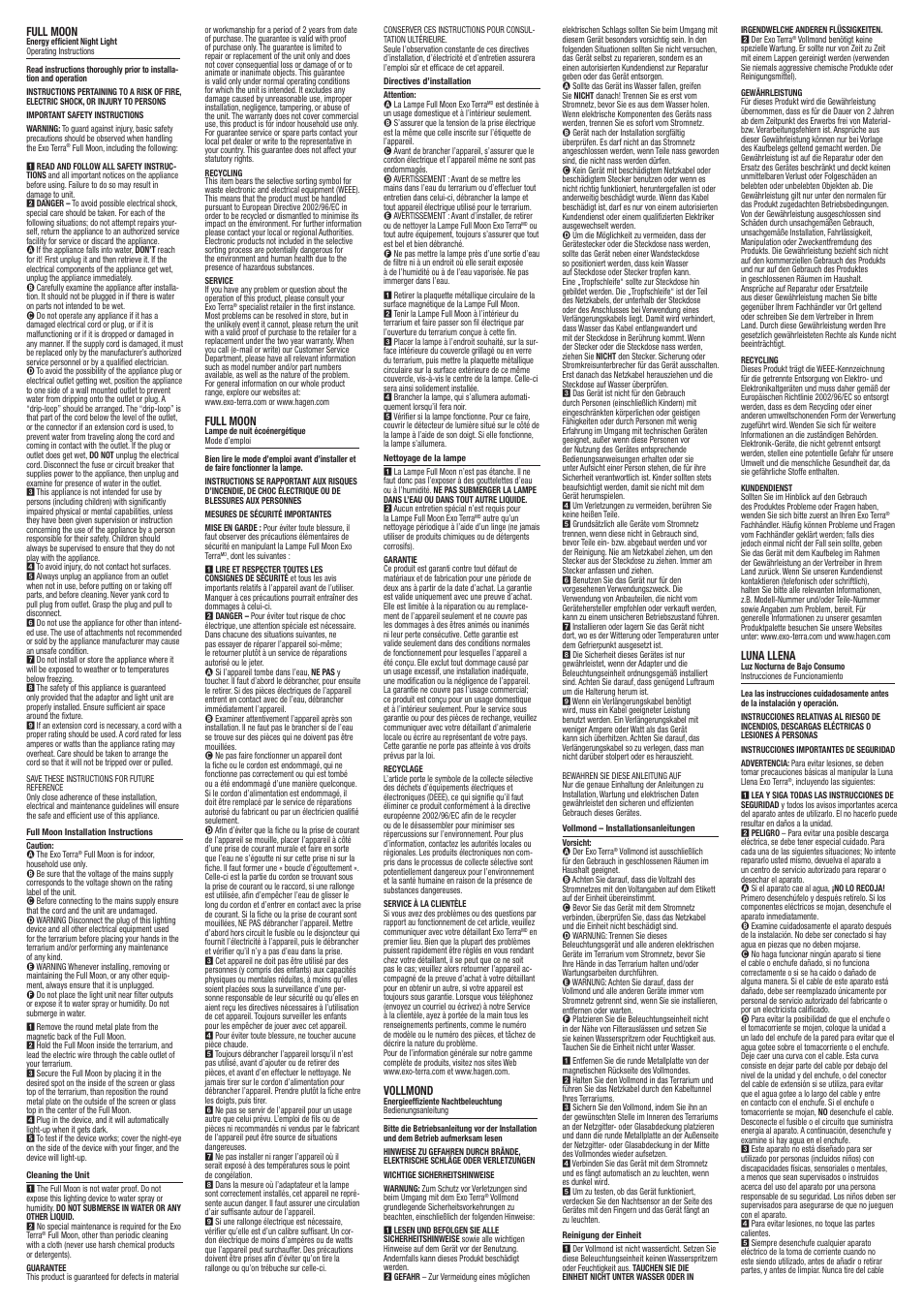 Exo Terra Full Moon User Manual | 2 pages
