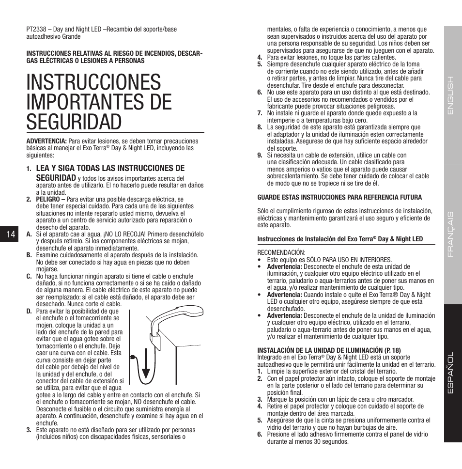 Instrucciones importantes de seguridad | Exo Terra Day & Night LED User Manual | Page 8 / 11