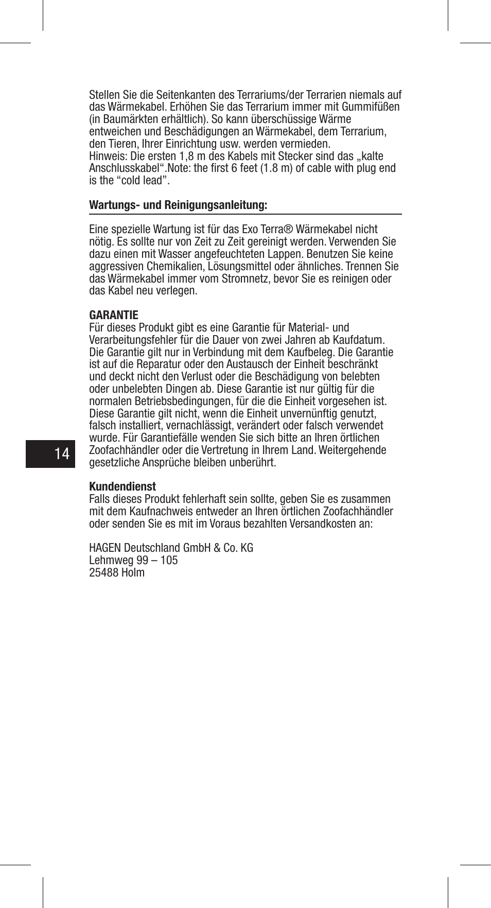 Exo Terra Heat Cable User Manual | Page 14 / 28
