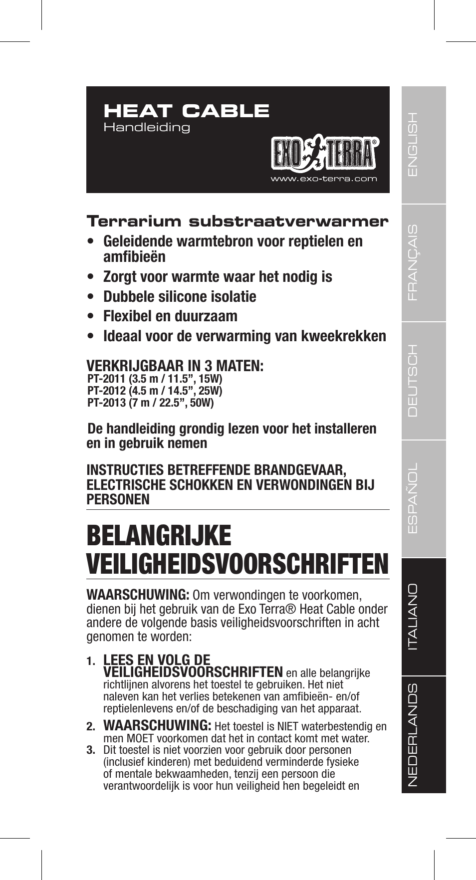 Belangrijke veiligheidsvoorschriften, Heat cable | Exo Terra Heat Cable User Manual | Page 23 / 28