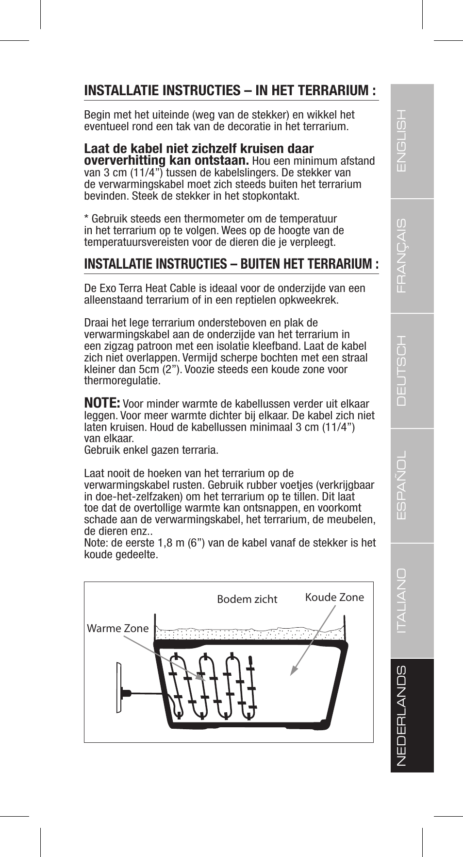 Installatie instructies – in het terrarium, Installatie instructies – buiten het terrarium | Exo Terra Heat Cable User Manual | Page 25 / 28