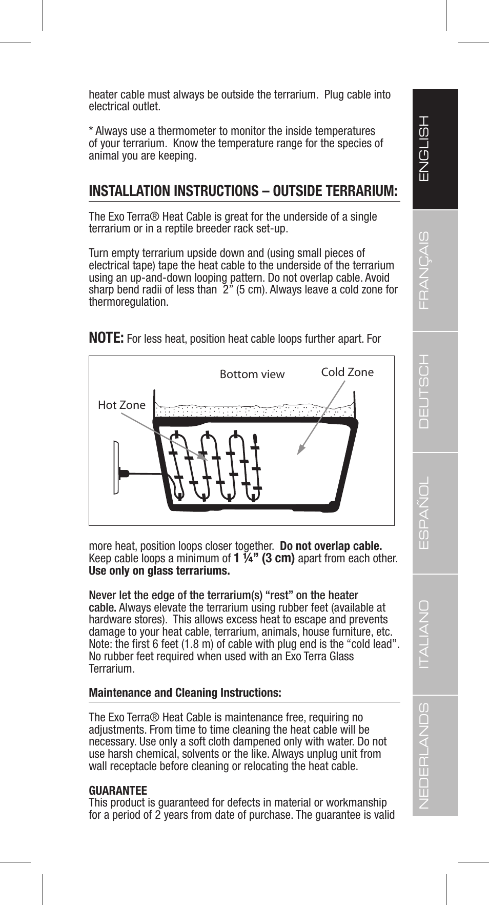 Installation instructions – outside terrarium | Exo Terra Heat Cable User Manual | Page 5 / 28
