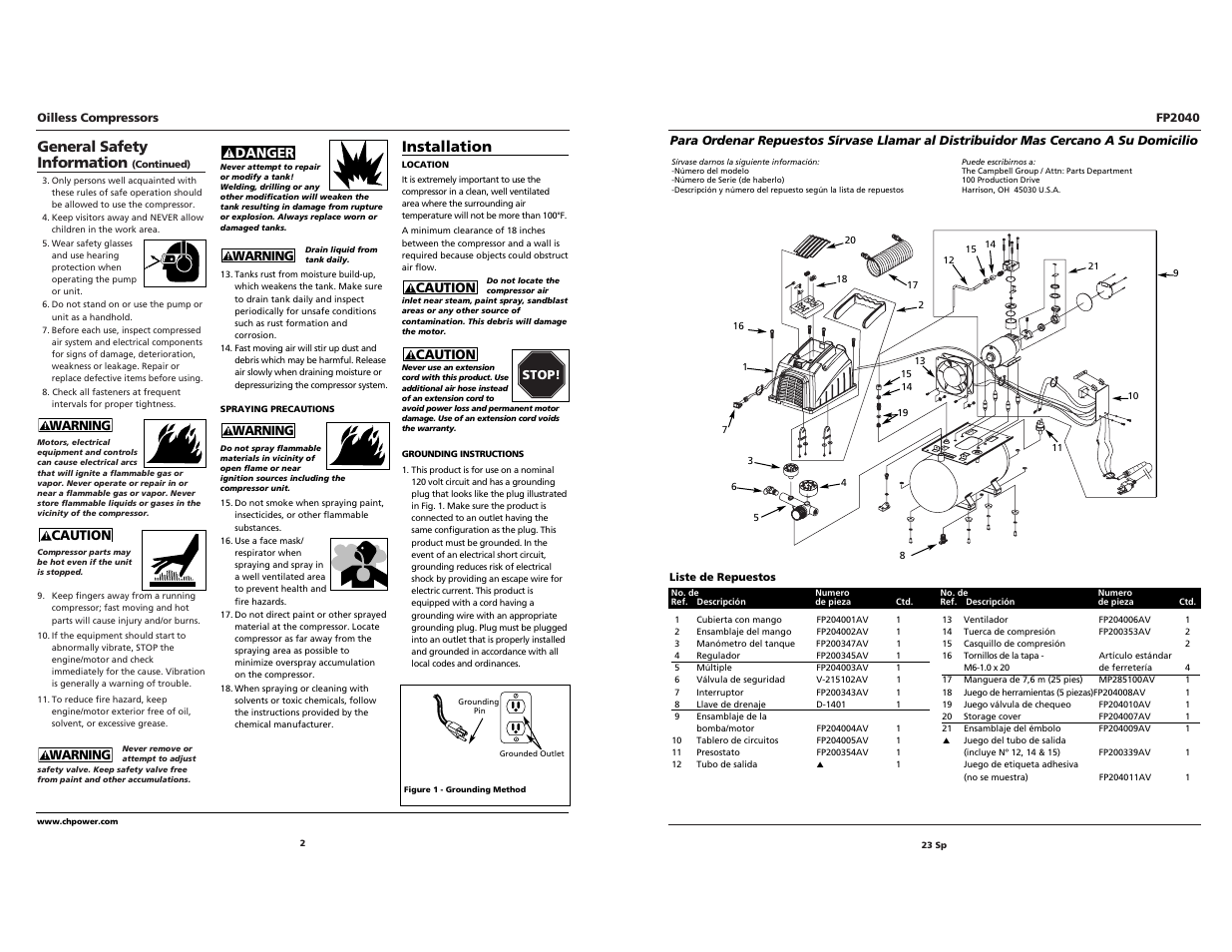 Campbell Hausfeld FP2040 User Manual | Page 2 / 24