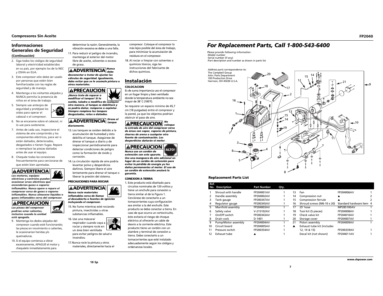Campbell Hausfeld FP2040 User Manual | Page 7 / 24