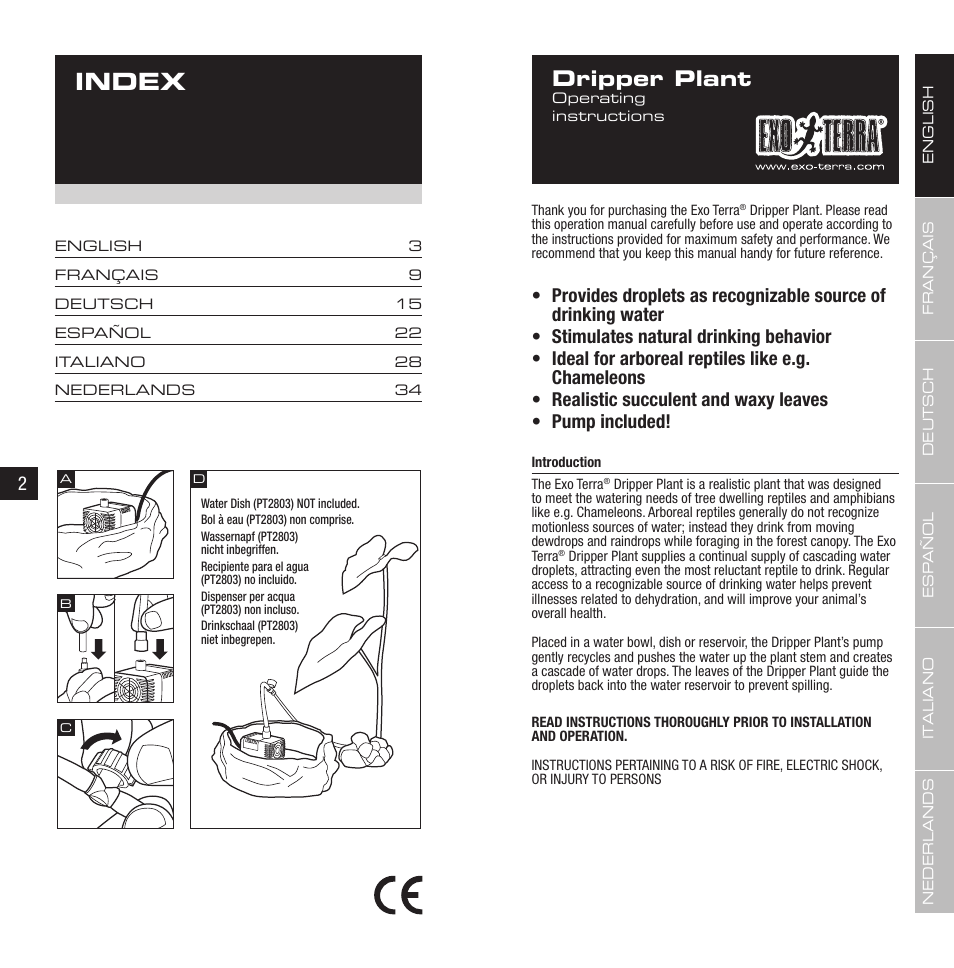 Index, Dripper plant | Exo Terra Dripper Plant / Drip Watering System User Manual | Page 2 / 21