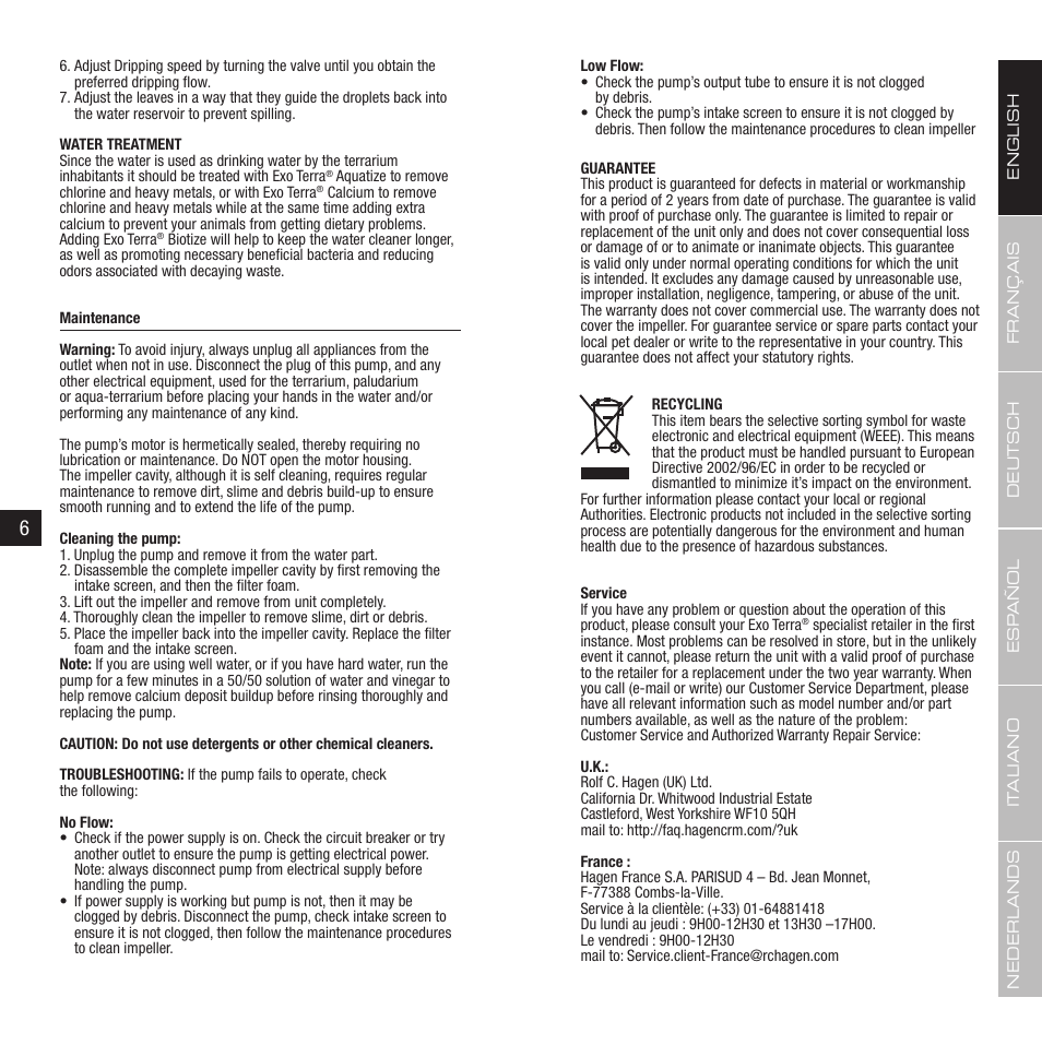 Exo Terra Dripper Plant / Drip Watering System User Manual | Page 4 / 21