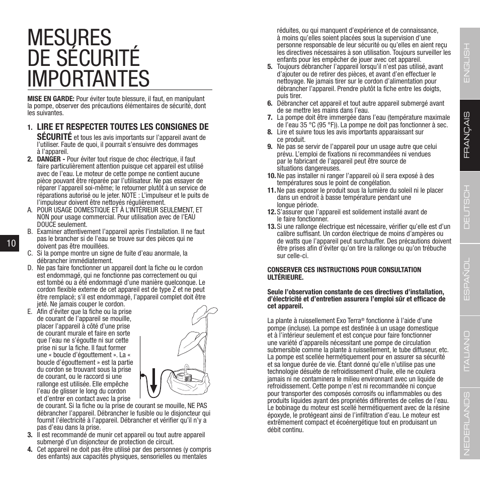 Mesures de sécurité importantes | Exo Terra Dripper Plant / Drip Watering System User Manual | Page 6 / 21