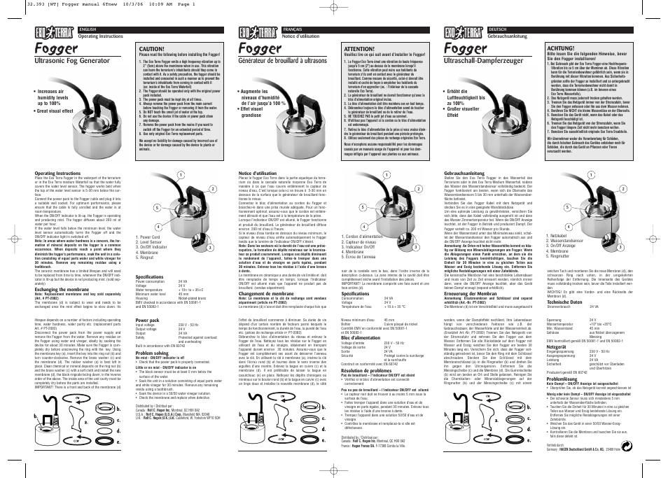 Exo Terra Fogger User Manual | 2 pages