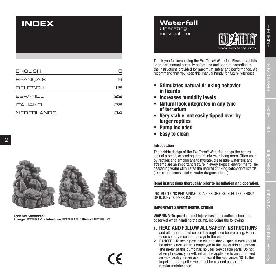 Index, Waterfall | Exo Terra Waterfall User Manual | Page 2 / 21