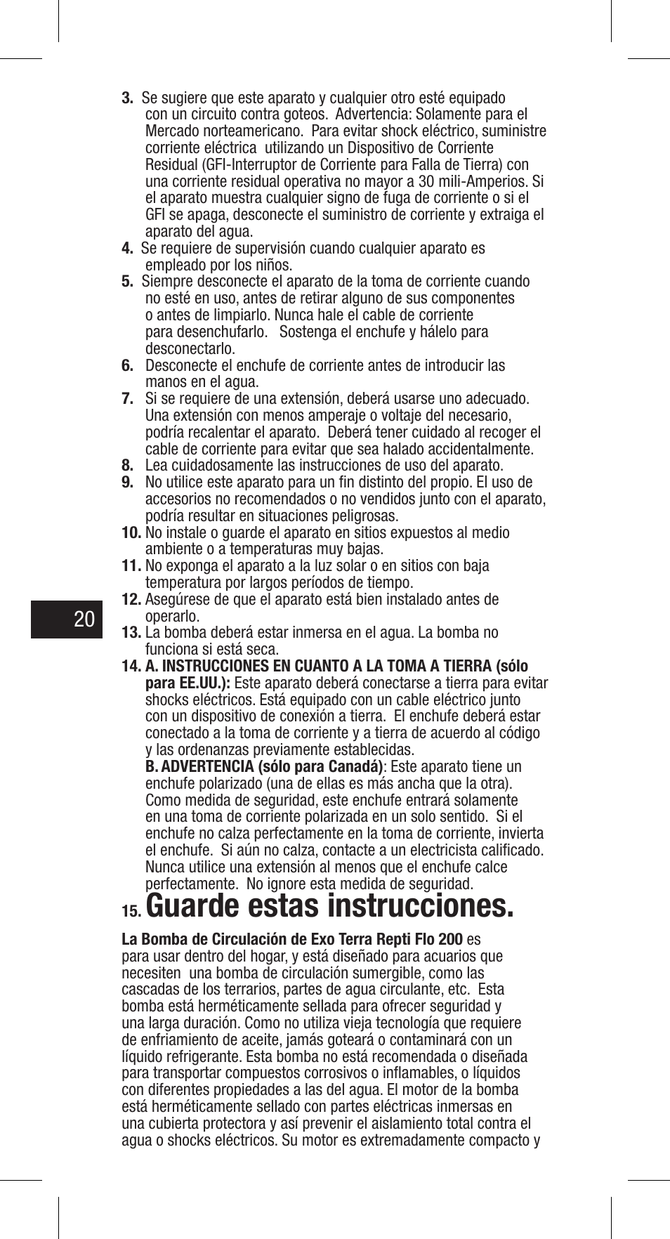 Guarde estas instrucciones | Exo Terra Repti Flo 200 User Manual | Page 20 / 34