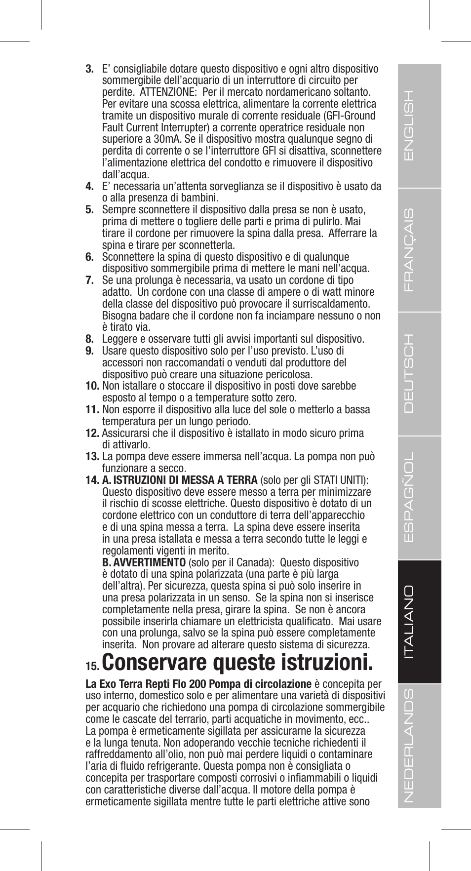 Conservare queste istruzioni | Exo Terra Repti Flo 200 User Manual | Page 25 / 34