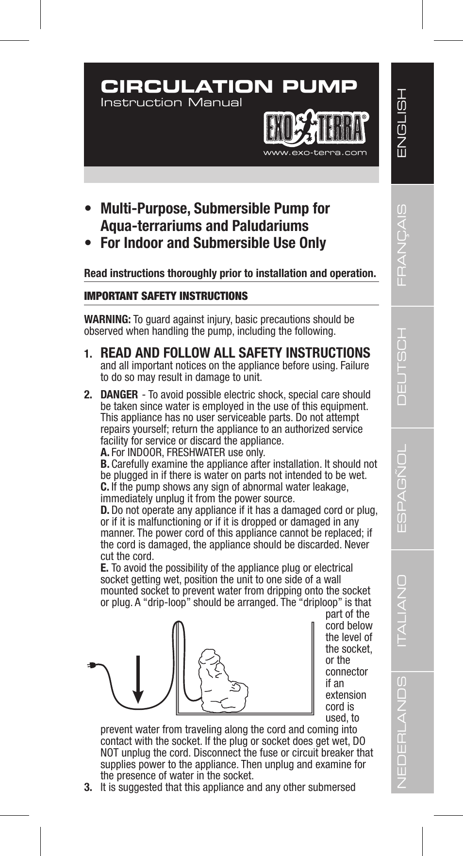 Circulation pump | Exo Terra Repti Flo 200 User Manual | Page 3 / 34