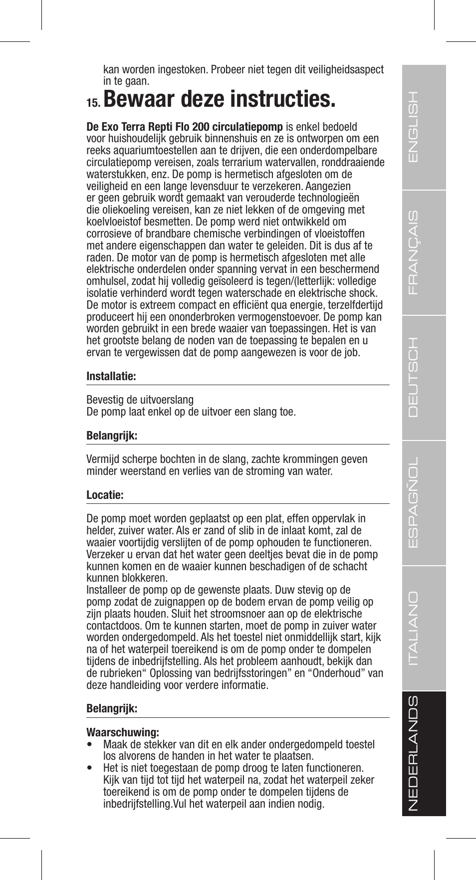 Bewaar deze instructies | Exo Terra Repti Flo 200 User Manual | Page 31 / 34
