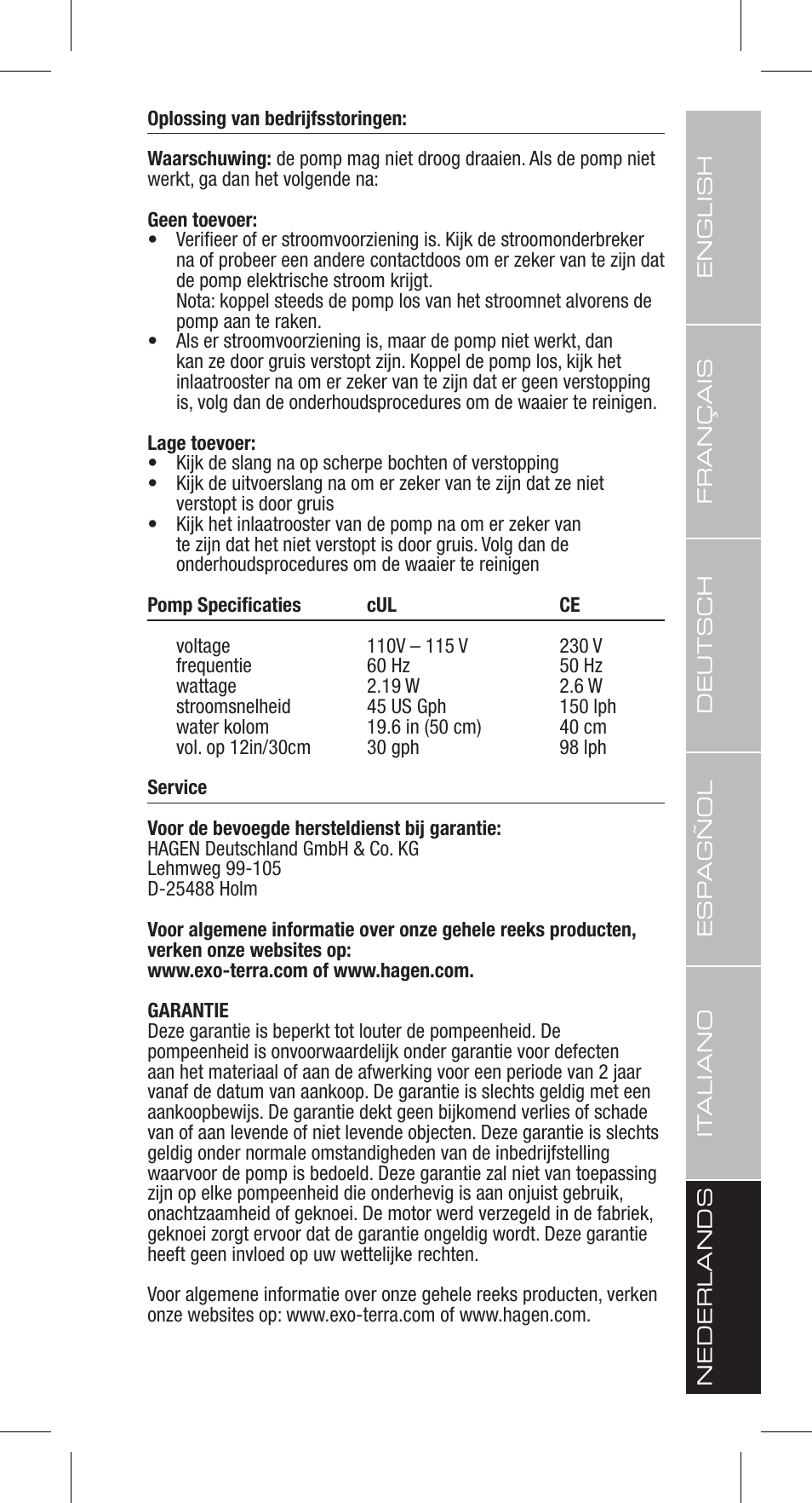 Exo Terra Repti Flo 200 User Manual | Page 33 / 34