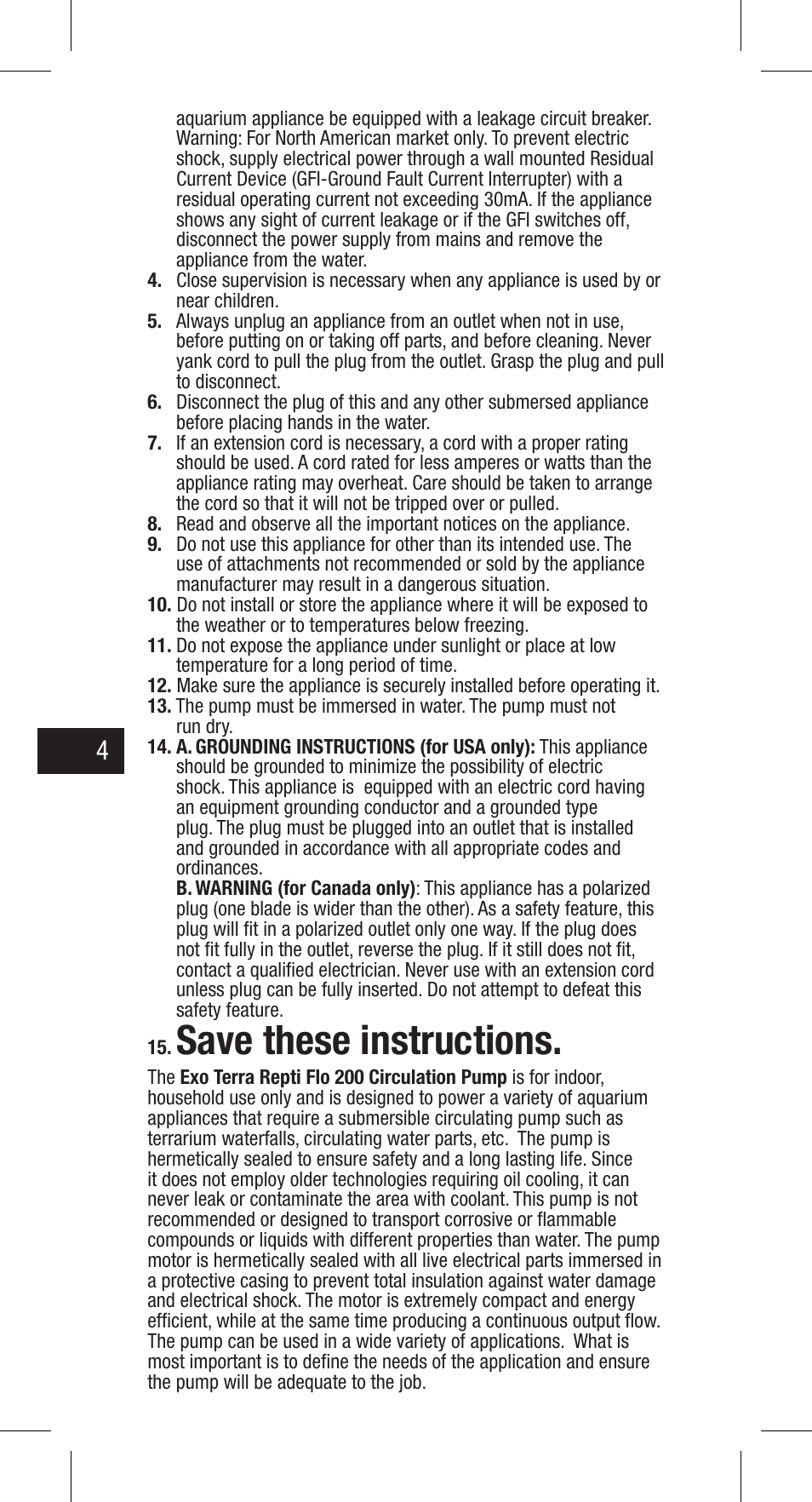 Save these instructions | Exo Terra Repti Flo 200 User Manual | Page 4 / 34