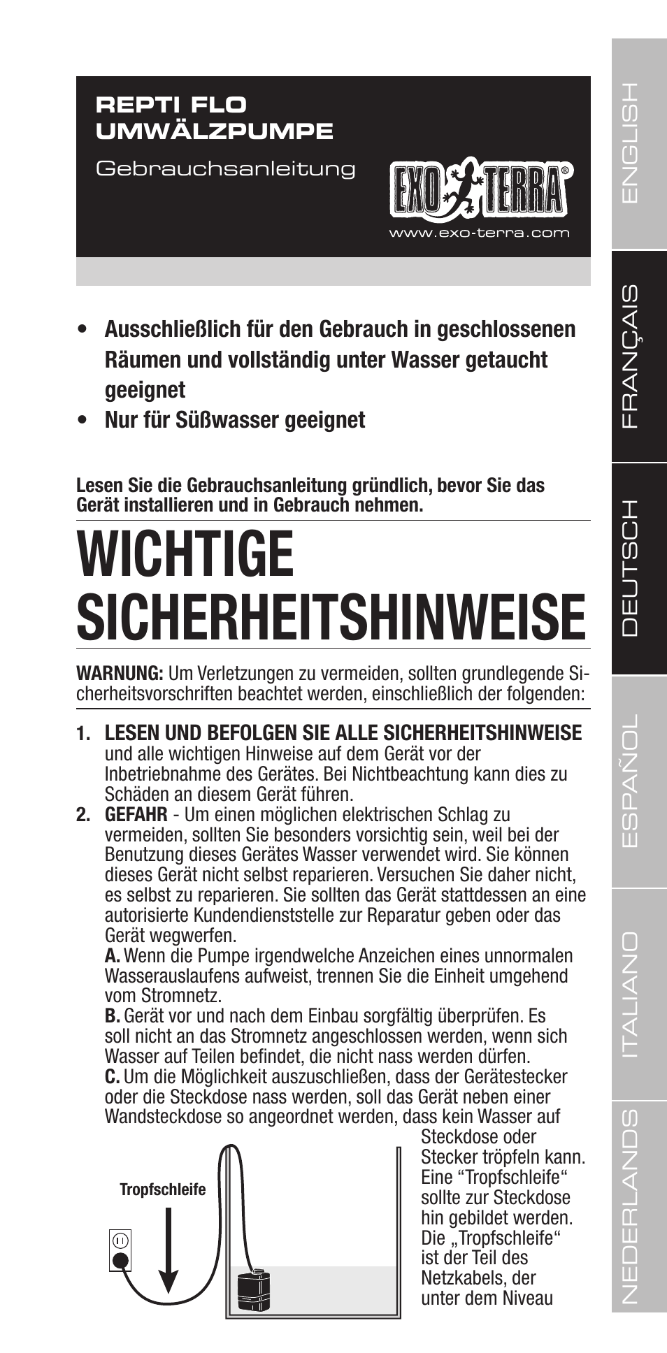 Wichtige sicherheitshinweise | Exo Terra Repti Flo 250 User Manual | Page 13 / 32