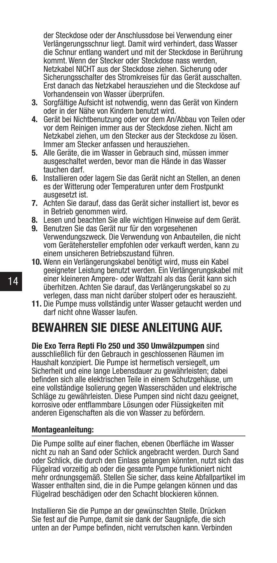 Bewahren sie diese anleitung auf | Exo Terra Repti Flo 250 User Manual | Page 14 / 32