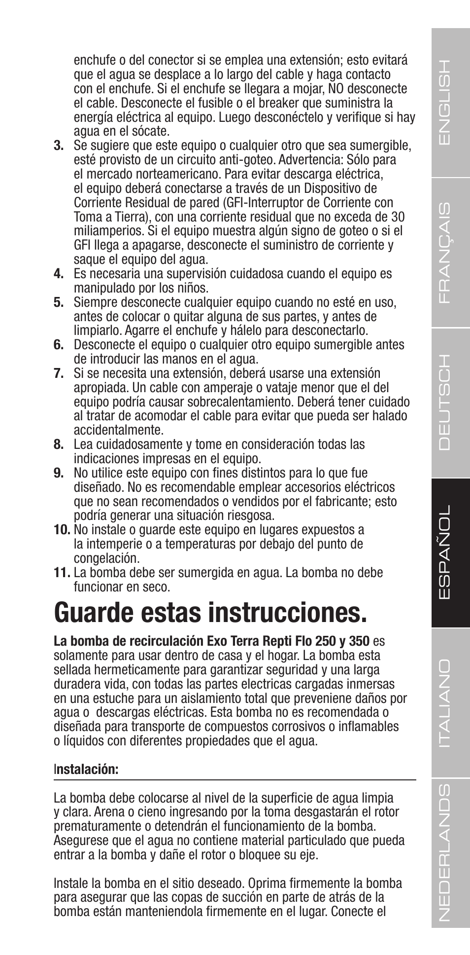 Guarde estas instrucciones | Exo Terra Repti Flo 250 User Manual | Page 19 / 32