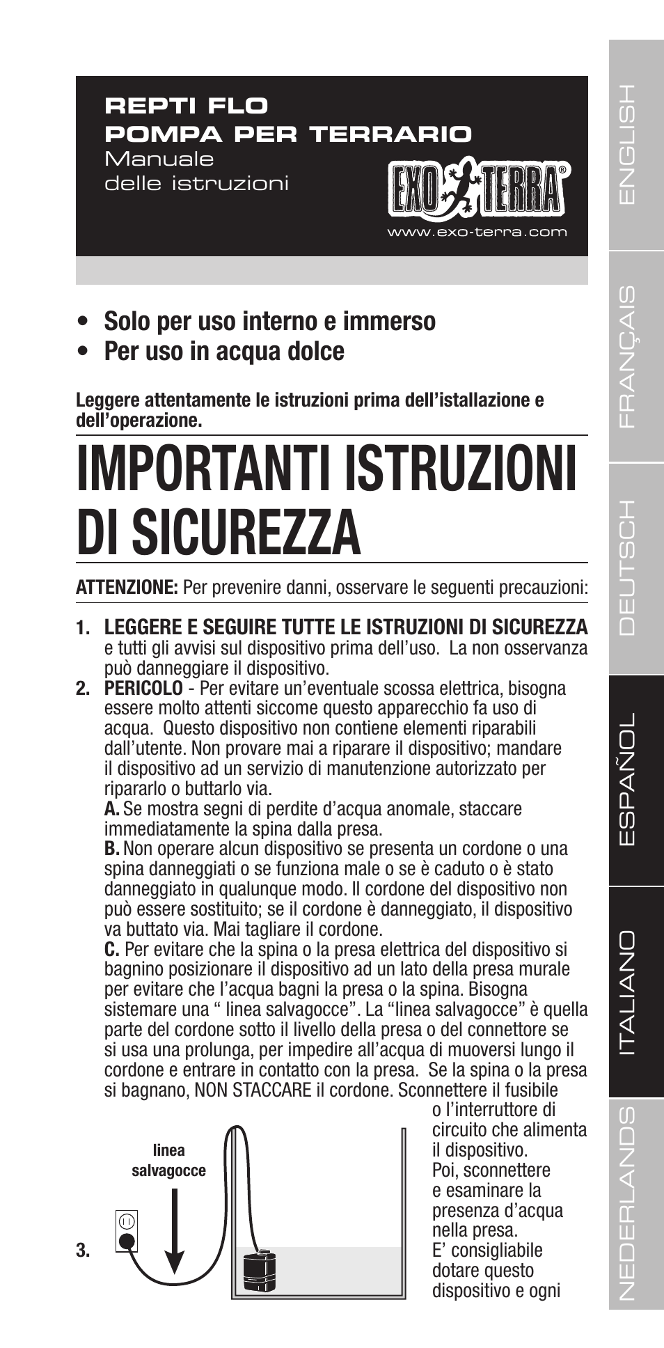 Importanti istruzioni di sicurezza | Exo Terra Repti Flo 250 User Manual | Page 23 / 32