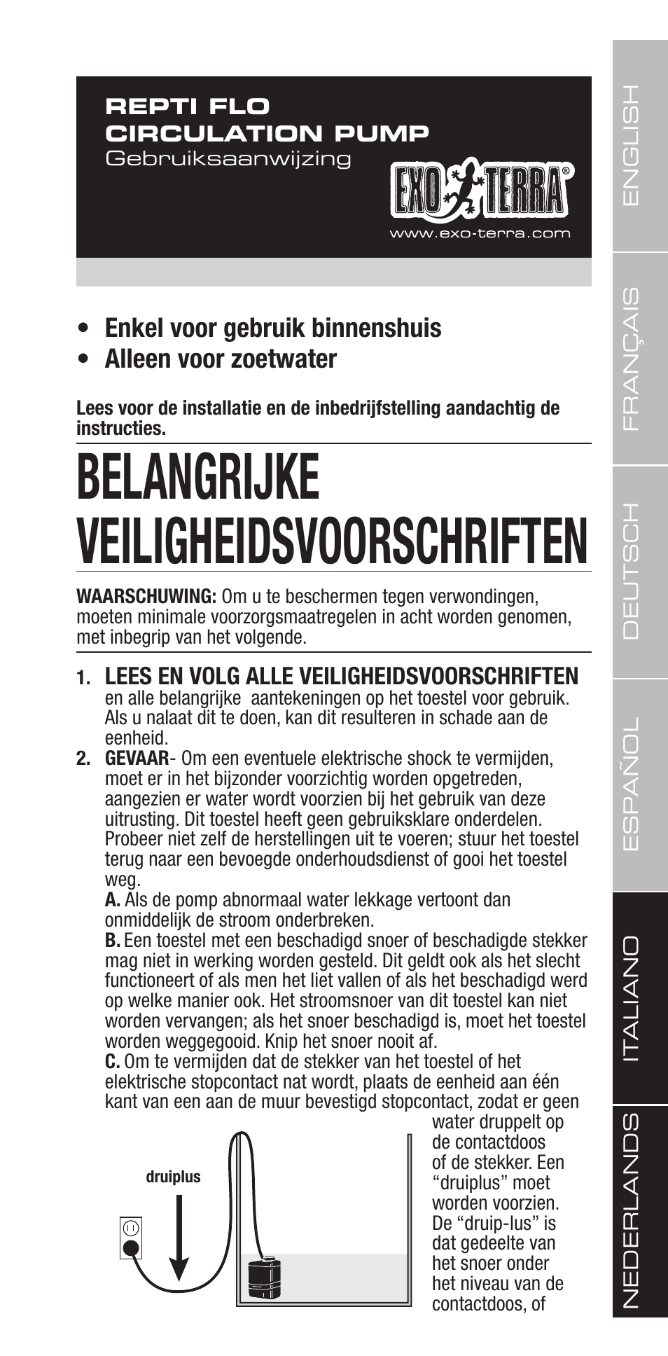 Belangrijke veiligheidsvoorschriften | Exo Terra Repti Flo 250 User Manual | Page 27 / 32