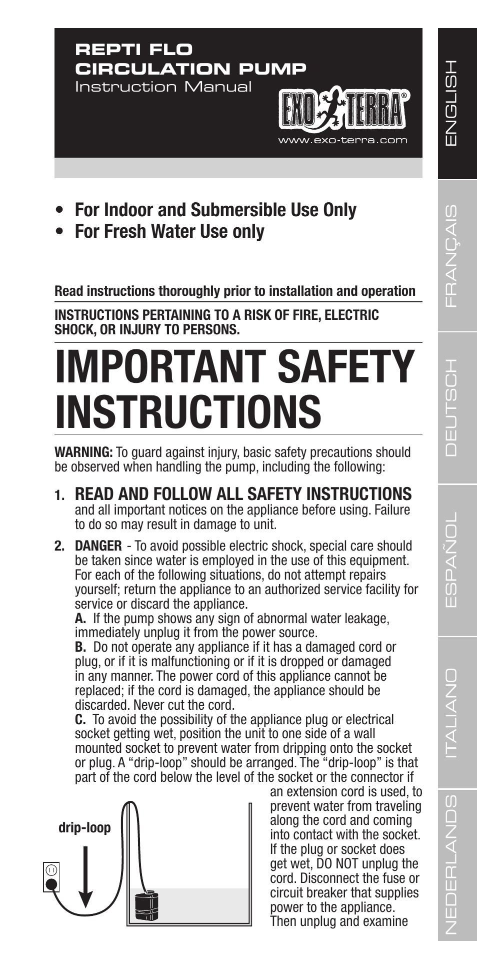 Important safety instructions | Exo Terra Repti Flo 250 User Manual | Page 3 / 32