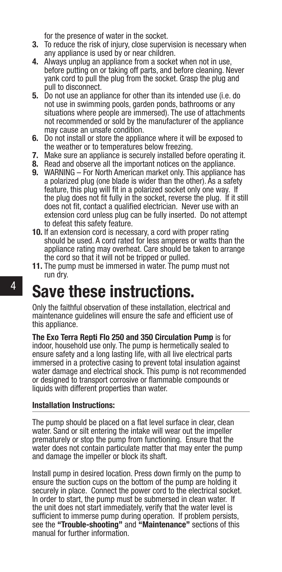 Save these instructions | Exo Terra Repti Flo 250 User Manual | Page 4 / 32