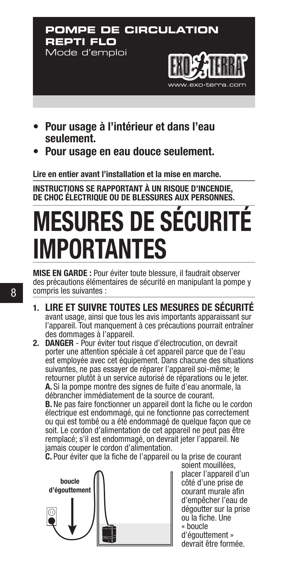 Mesures de sécurité importantes | Exo Terra Repti Flo 250 User Manual | Page 8 / 32