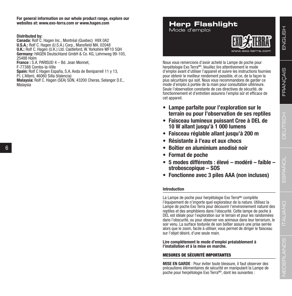 Herp flashlight | Exo Terra Herp Flashlight User Manual | Page 4 / 15