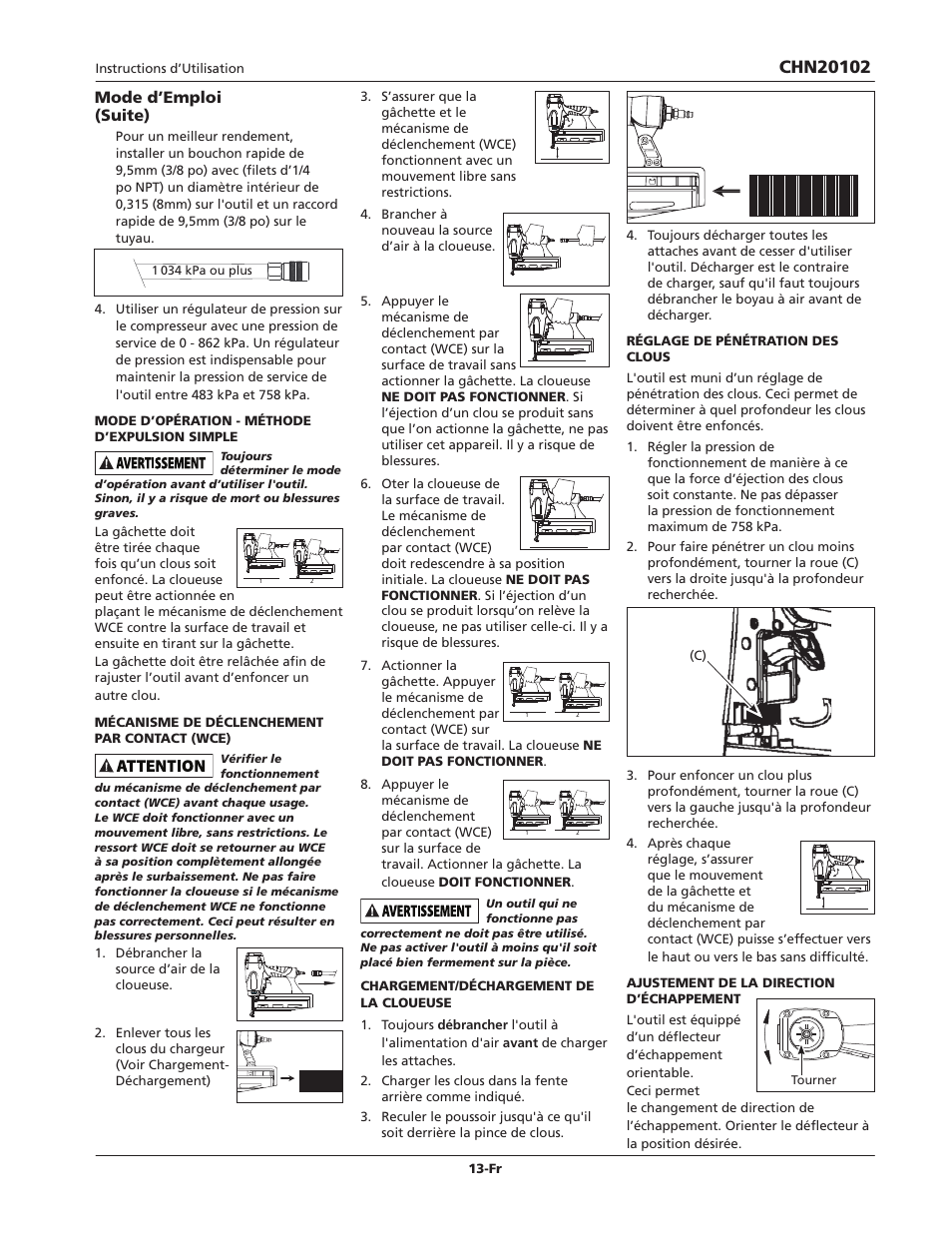 Mode d’emploi (suite) | Campbell Hausfeld CHN20102 User Manual | Page 13 / 24