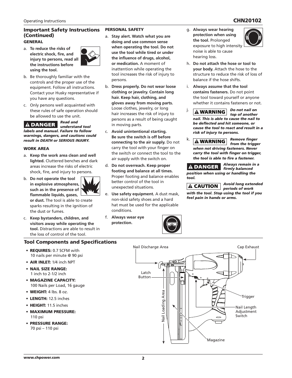 Campbell Hausfeld CHN20102 User Manual | Page 2 / 24