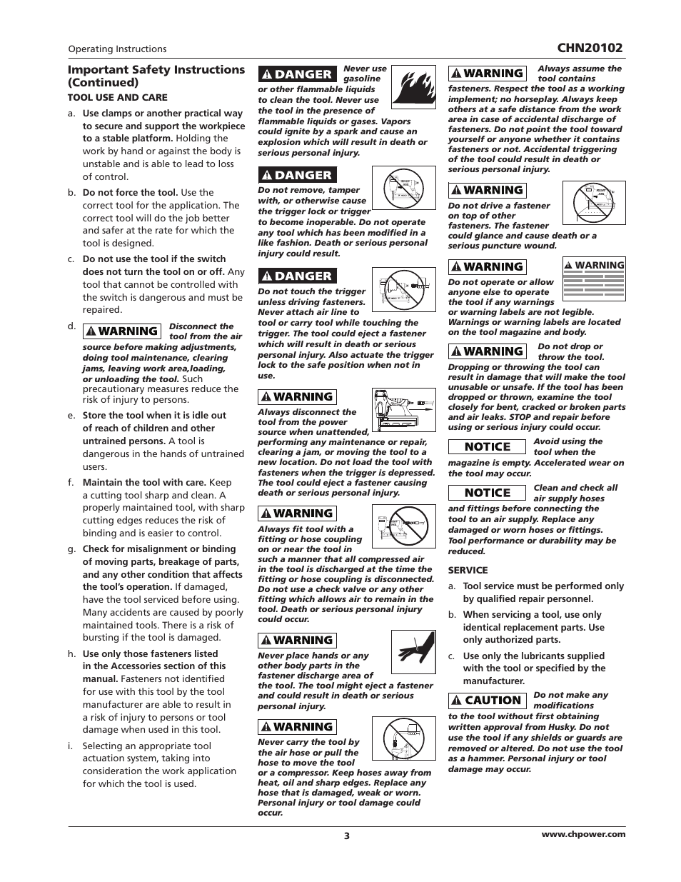 Important safety instructions (continued) | Campbell Hausfeld CHN20102 User Manual | Page 3 / 24